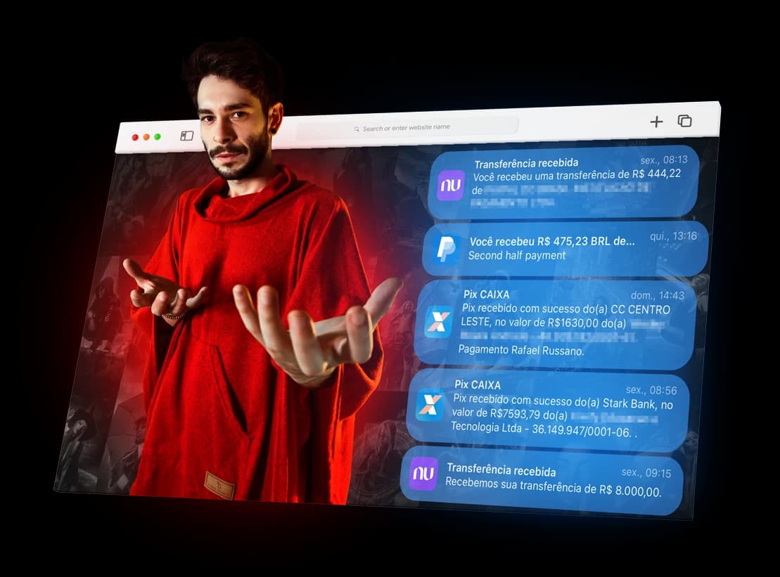 Rafael Russano com notificações de pagamentos recebidos